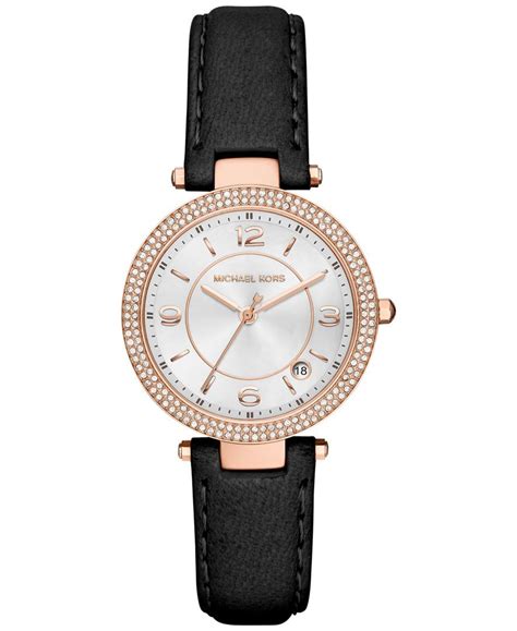 Michael Kors Women's Mini Parker Black Leather Strap Watch 